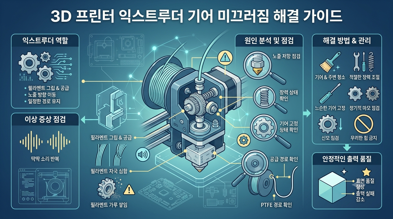 익스트루더 기어 미끄러짐 증상 해결 가이드